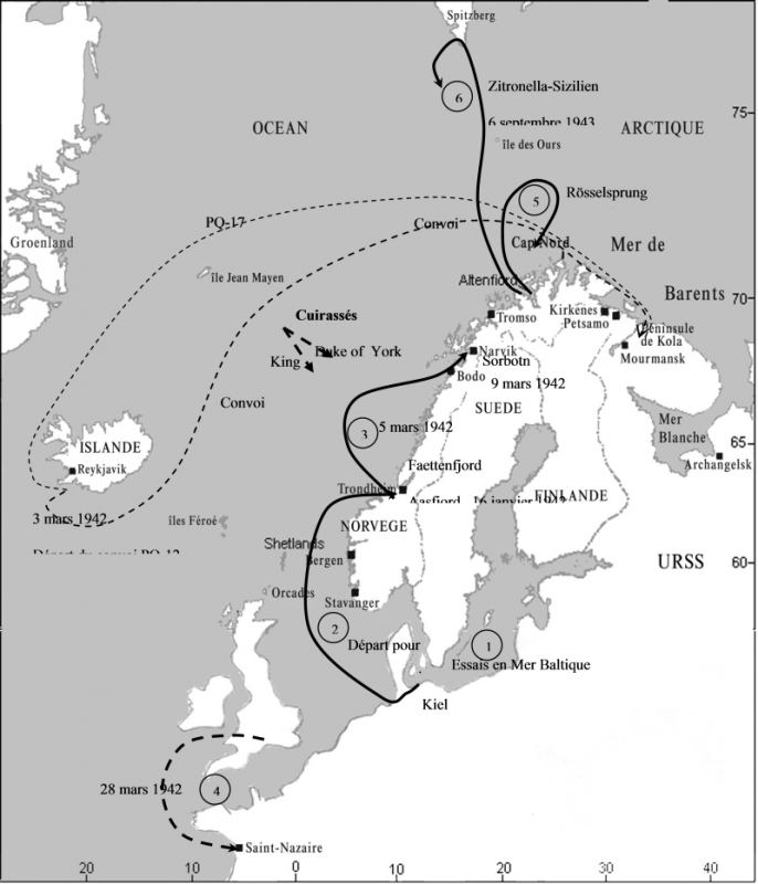 Carte du périple du Tirpitz